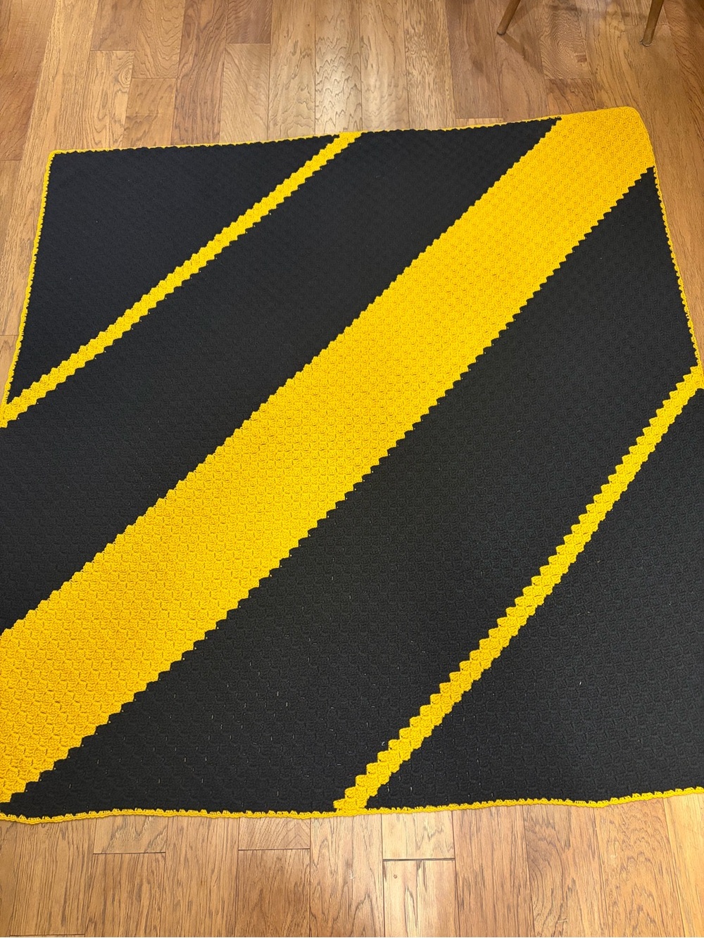 Handmade Black and Yellow Diagonal Stripe Throw Blanket Pittsburgh Sports 65x65